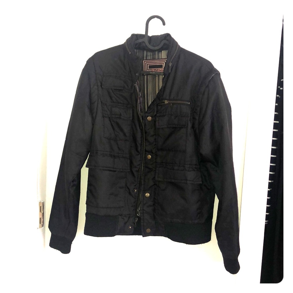 A bomber jacket w/ optional hoodie and sleeves
